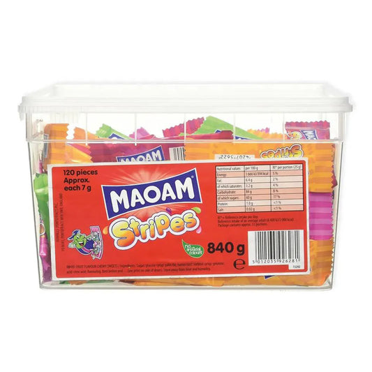 MAOAM Stripes Fruit & Cola Flavour Chewy Sweets Tub 840g – 1 x 120s
