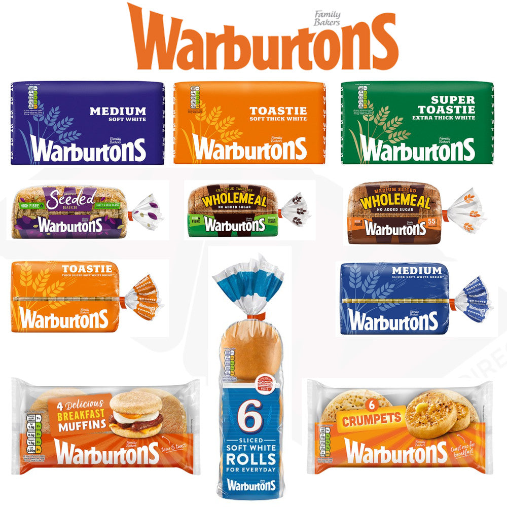 Warburtons Bread Loaf All Variations Medium Wholemeal Seeded Toastie Thick Sliced Pack