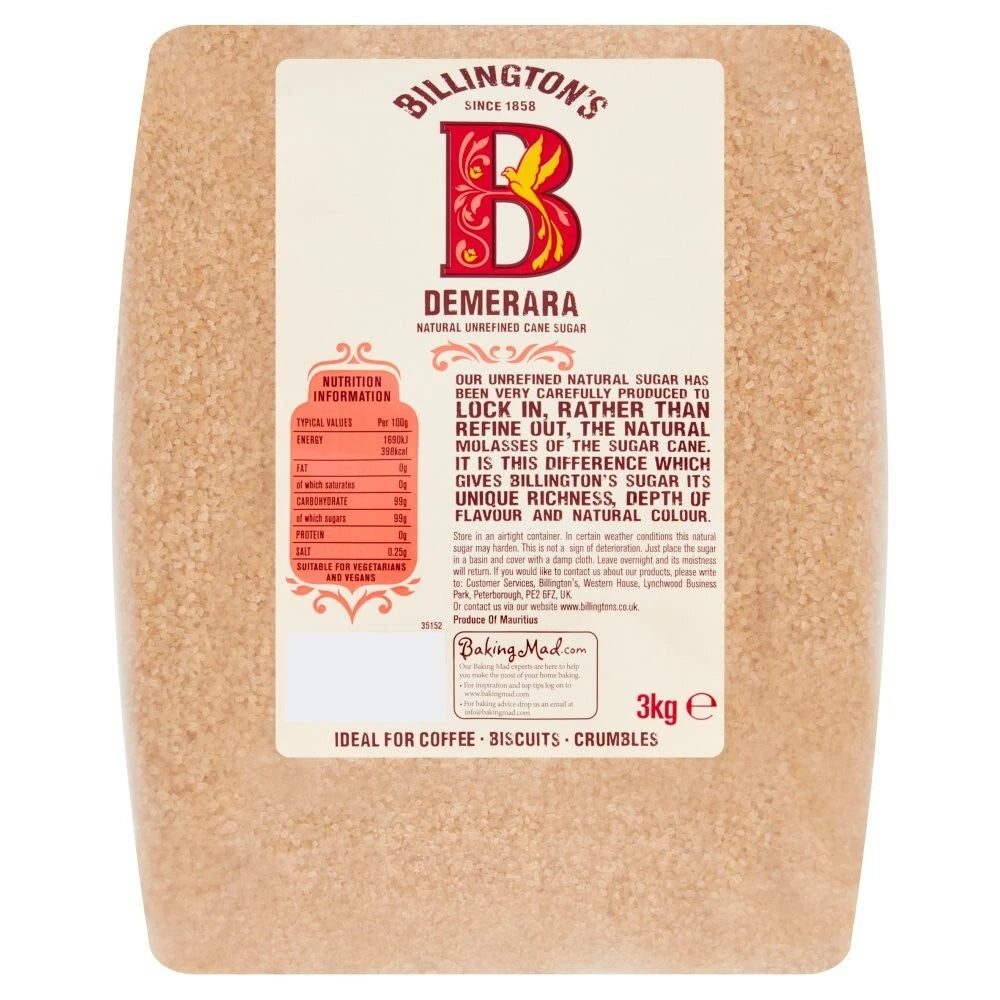 Billington's Demerara Sugar Natural Unrefined Cane 3kg Suitable For Baking And Cooking