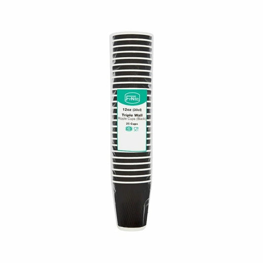 FyNite 25 Triple Wall Ripple Cups Black – 20 x 25s