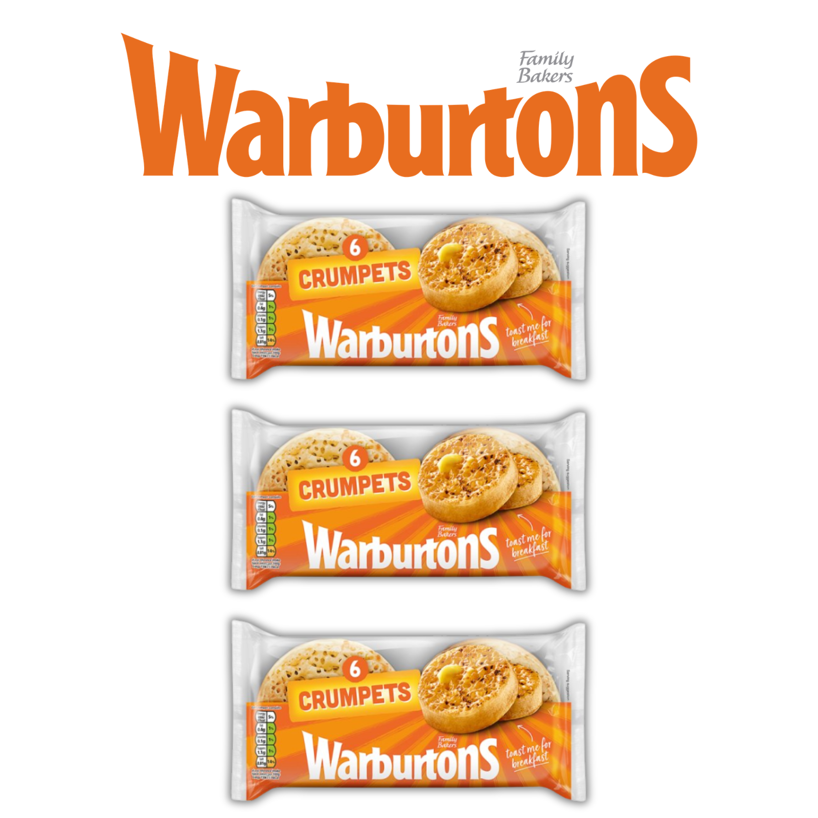 Warburtons Crumpets Fresh Soft Breakfast 6 Pack Packaged For Breakfast Ready To Toast