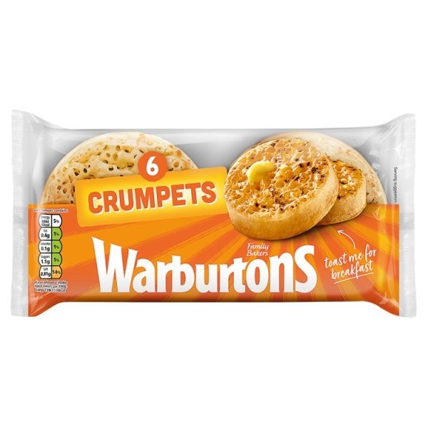 Warburtons Crumpets Fresh Soft Breakfast 6 Pack Packaged For Breakfast Ready To Toast