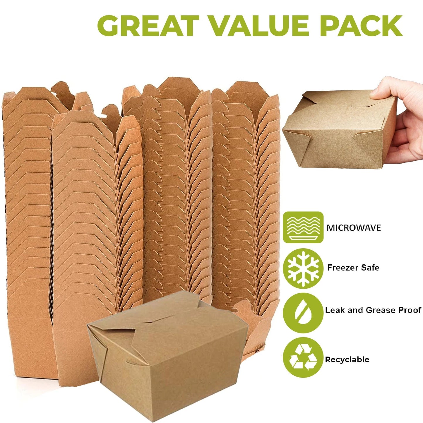 CaterPro Premium 20 Kraft Food Boxes with Folded Lids 600ml – 6 x 20s