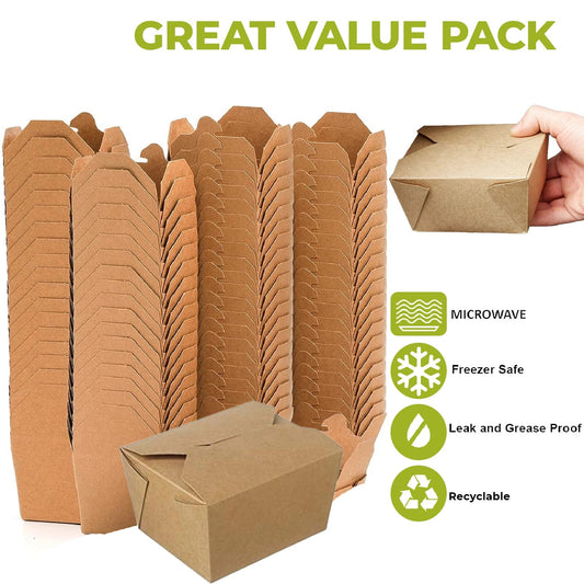 CaterPro Premium 20 Kraft Food Boxes with Folded Lids 600ml – 6 x 20s