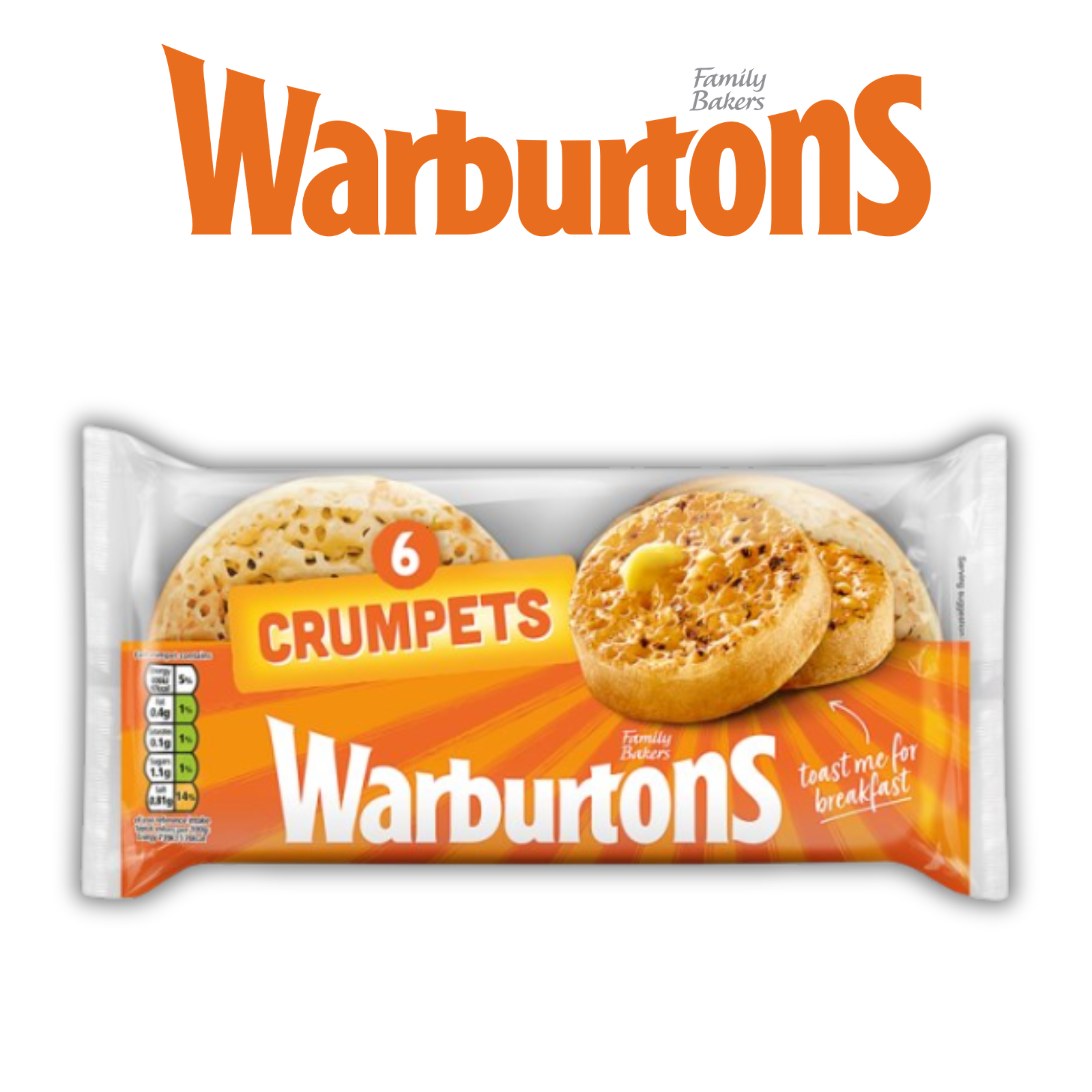 Warburtons Crumpets Fresh Soft Breakfast 6 Pack Packaged For Breakfast Ready To Toast