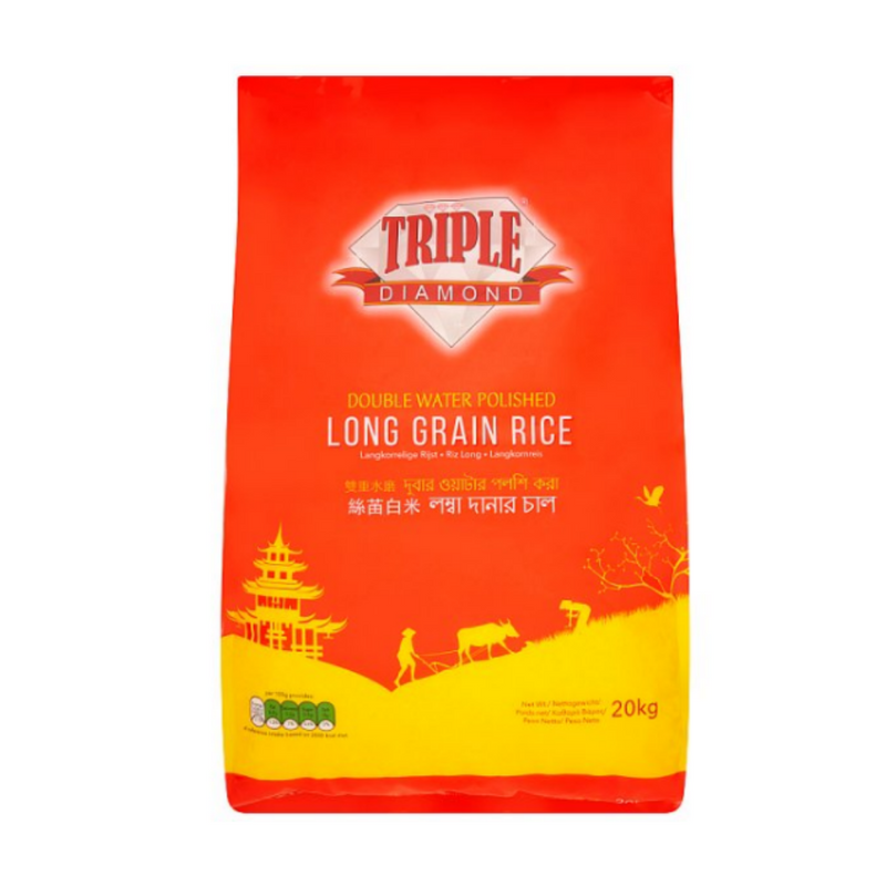 Long Grain Rice Triple Diamond 20kg Pack For Commercial Kitchens And Catering UK Market