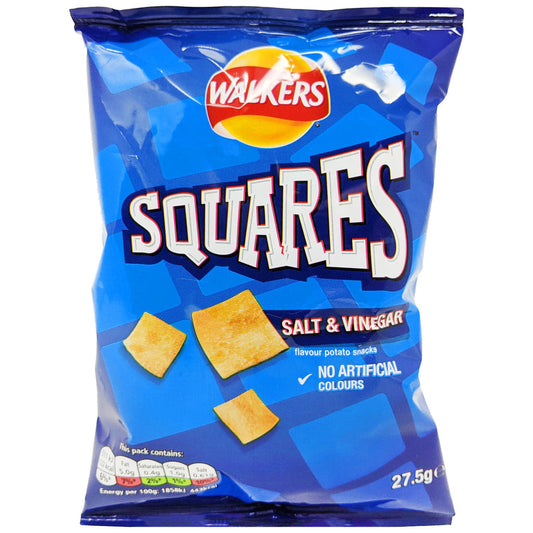 Walkers Squares Salt & Vinegar Crisps 72g PMP £1.35 RRP – 18 x 72g